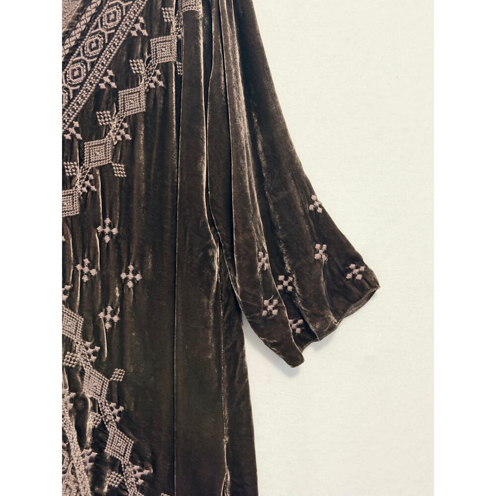 JWLA Johnny Was Embroidered Velvet Rayon Silk Tunic Top Brown Boho Festival - Picture 5 of 9